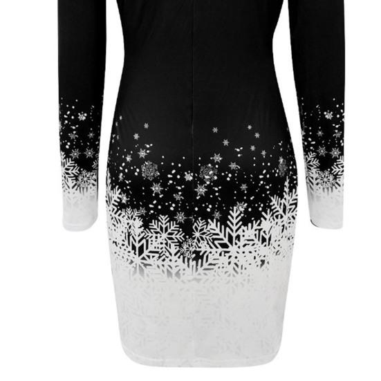 Женское осенне-зимнее платье с принтом снежинки, градиентное сочетание цветов, облегающее платье, плотное, теплое, с длинным рукавом, с круглым вырезом, женское новогоднее вечерние мини-платье