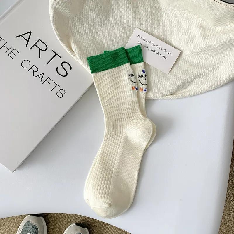 Забавные носки с вышивкой букв, женские повседневные модные уличные носки в стиле Харадзюку, хлопковые вязаные эластичные спортивные длинные носки для девочек