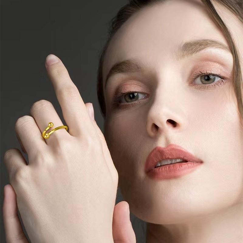 Beautiful Vintage Copper Gold Plated Bead Ring For Women Adjustable Fashion Statement Piece