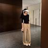 Стиль Yuppie Old Money Удлиненный Хаки Костюм Повседневные Брюки для Женщин Нишевые Свободные Высокая Талия Широкие Штанины Достающие До Пола