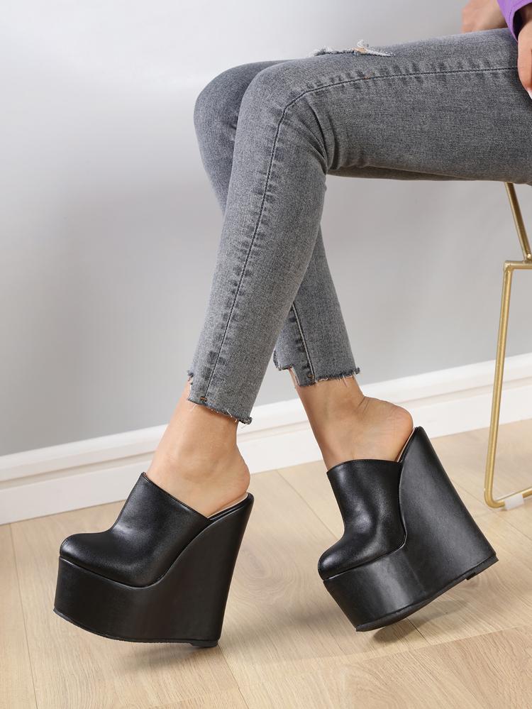 Модные женские шлепанцы Eilyken на супер платформе с танкеткой, летняя мода, однотонные, с круглым носком, на высоком каблуке, женские мюли