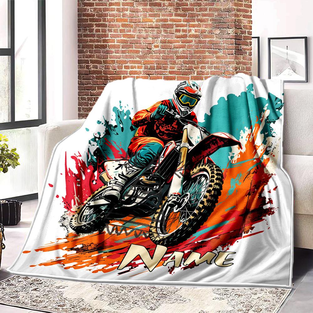 Dirt Bike Motocross Home Customize Your Name Blankets Comfortable Soft Lightweight Allseason Multipurpose Blanket For Picnics Sofas Offices Beds