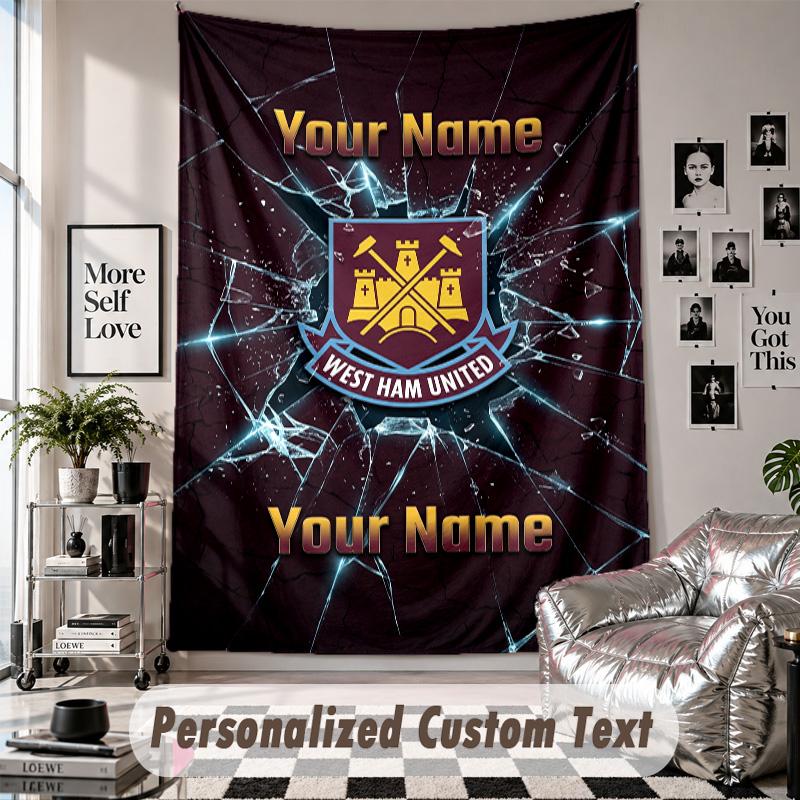 Wall Hanging Tapestry With Custom Name & Text, West Ham United FC Decorative Tapestry For Bedroom