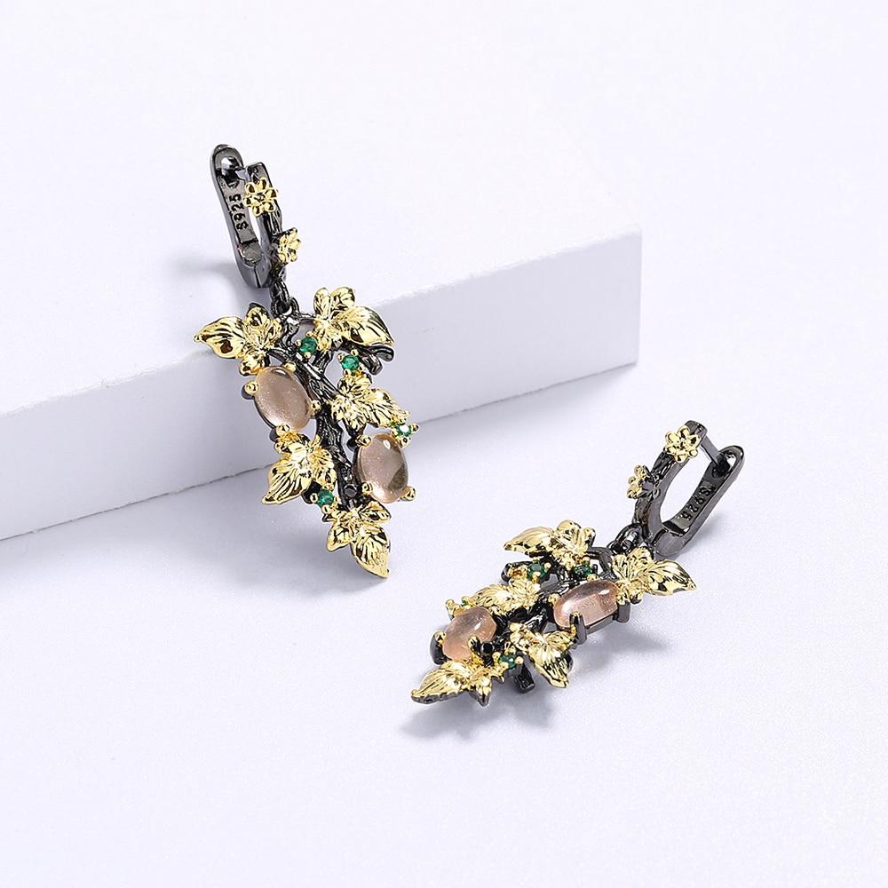 Элегантные серьги с кулоном из черного золота и рубина в форме цветка, серьги с кристаллами и драгоценными камнями, женские ювелирные серьги, серебряные женские серьги