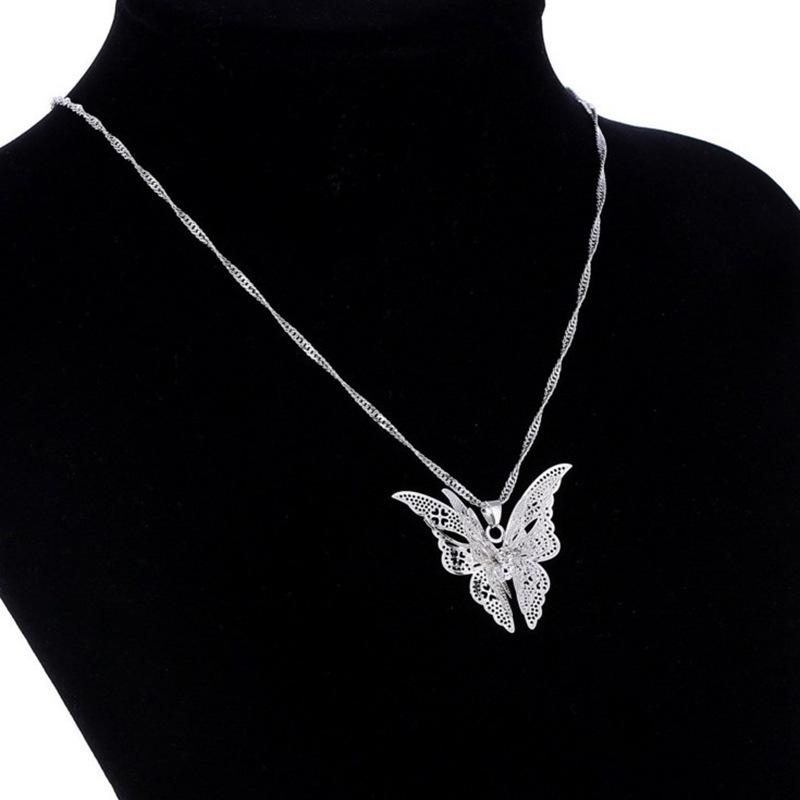 925 Silver Hollow Tip Butterfly Necklace Wings Multi-Layer Pendant, Unisex