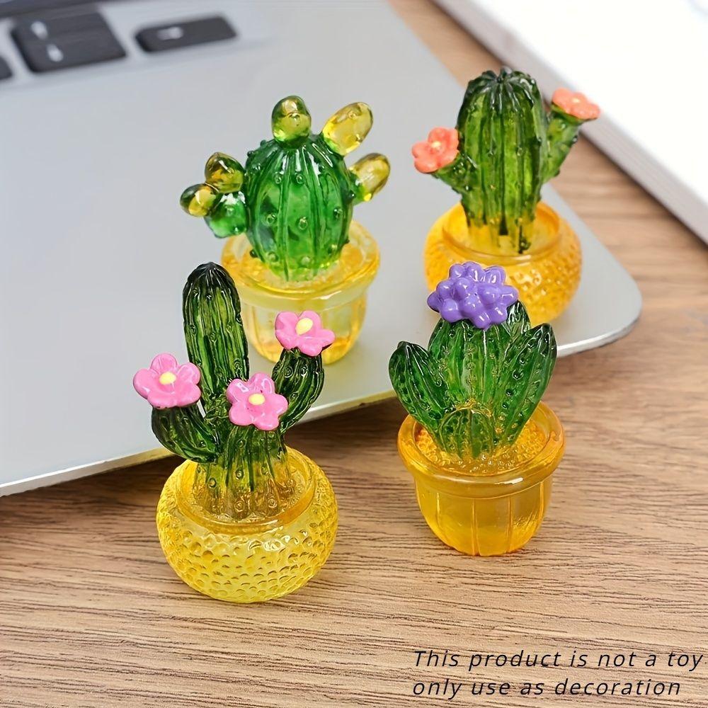 4pcs Miniature Cactus Set - Adorable Resin with Transparent Pots - Perfect Car Dashboard, Home & Office Desk Decorations for Adding Greenery Touch