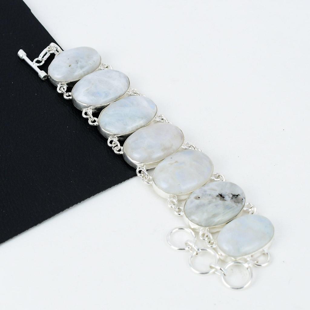 Natural Rainbow Moonstone Gemstone Handmade 925 Sterling Silver Bracelet, Moonstone Bracelet For Wife , Unisex Bracelet, Wadding Gifts