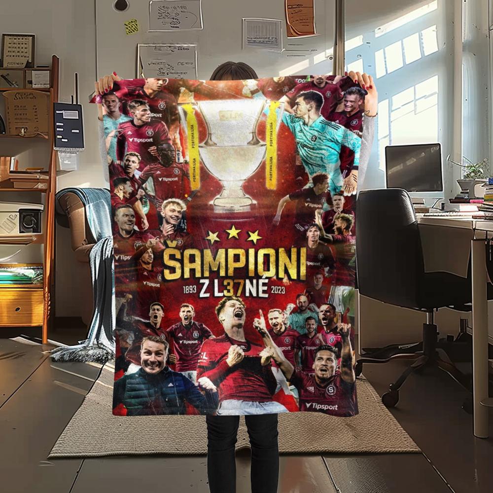 1Pc AC Sparta Praha Print Flannel Blanket, High quality Comfortable for All Seasons, Home Decor, Warmth and Comfort, Perfect for Christmas Gifts