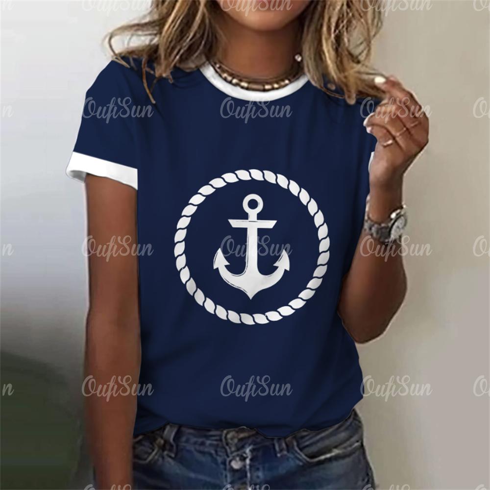 Новый стиль, футболка для женщин, топ с 3D принтом «Якорь», летние футболки большого размера для женской одежды, женская мода с круглым вырезом, большие размеры