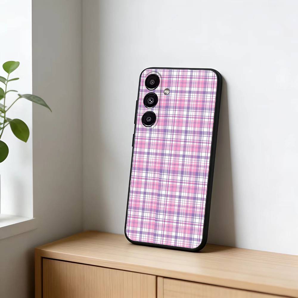 Cool P-Purple P-Plaid Pattern Phone Case For Samsung Galaxy A91,80,73,72 ,71,53,52,32 ,31,22,21s,20,Soft Black Case