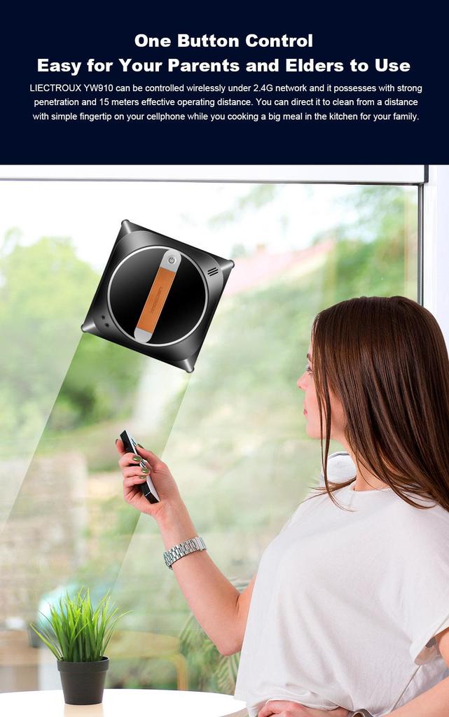 Восстановленный робот для мытья окон Liectroux YW910, двойное распыление воды, вакуумное всасывание 3000 Па, лазерный датчик, управление через приложение и пульт, функция памяти