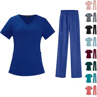Женский быстросохнущий однотонный комплект брюк с короткими рукавами и V-образным вырезом, рабочая одежда