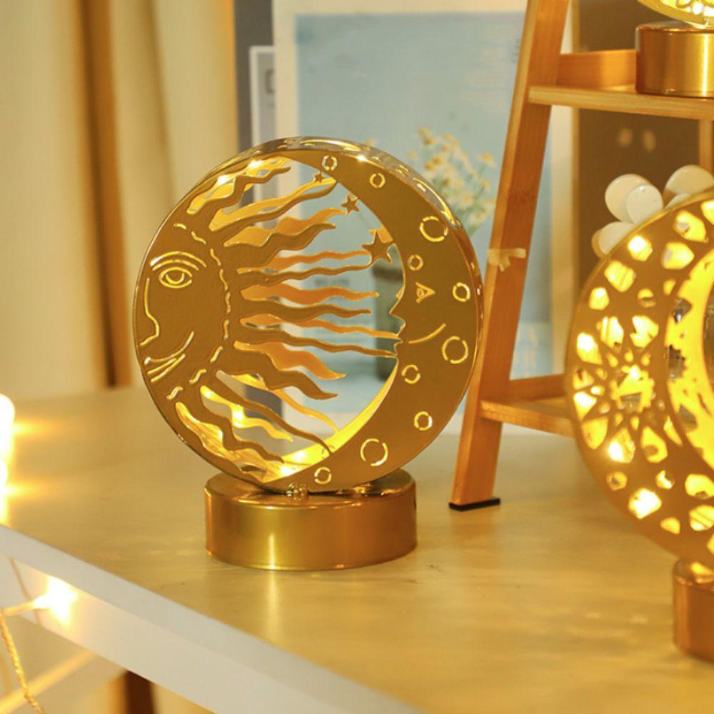 Gold Moon Castle LED Light Wrought Iron Ramadan Desk Ornament Ramadan Night Light Bedroom