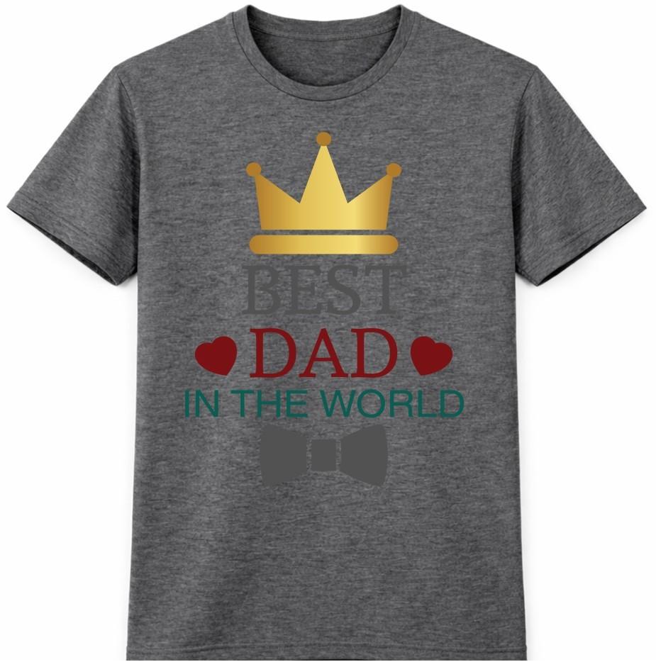 Fathers Day T-Shirt Best Dad In The World Crown Graphic Gift Crew Neck Tee