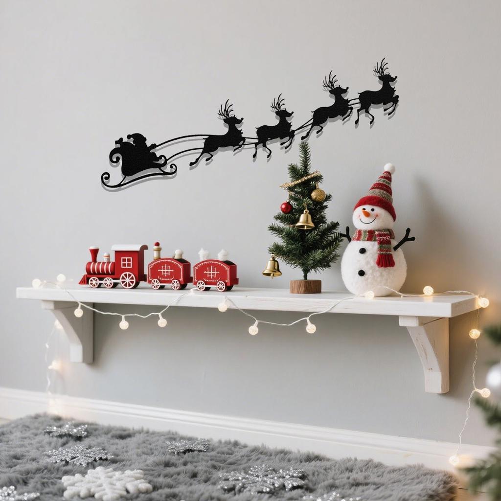1 шт. Железное искусство Санта-Клаус и летающий олень Настенный декор, Рождественское украшение, Праздничное украшение стены, Элегантное рождественское украшение над камином
