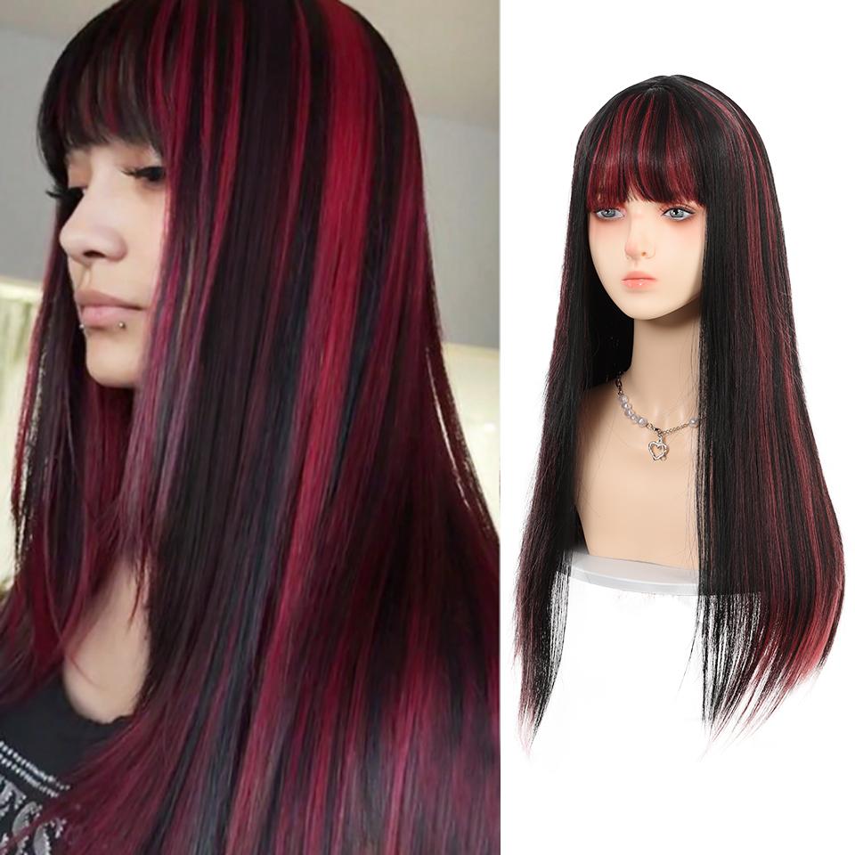 WTB Pick And Dye Длинный прямой синтетический парик женский красный и черный Pick And Dye Y2K Spice Girl Lolita Длинный прямой парик