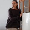 Женская вязаная футболка с круглым вырезом, расклешенная полая футболка с длинными рукавами, однотонная свободная посадка, прозрачные тонкие вязаные топы
