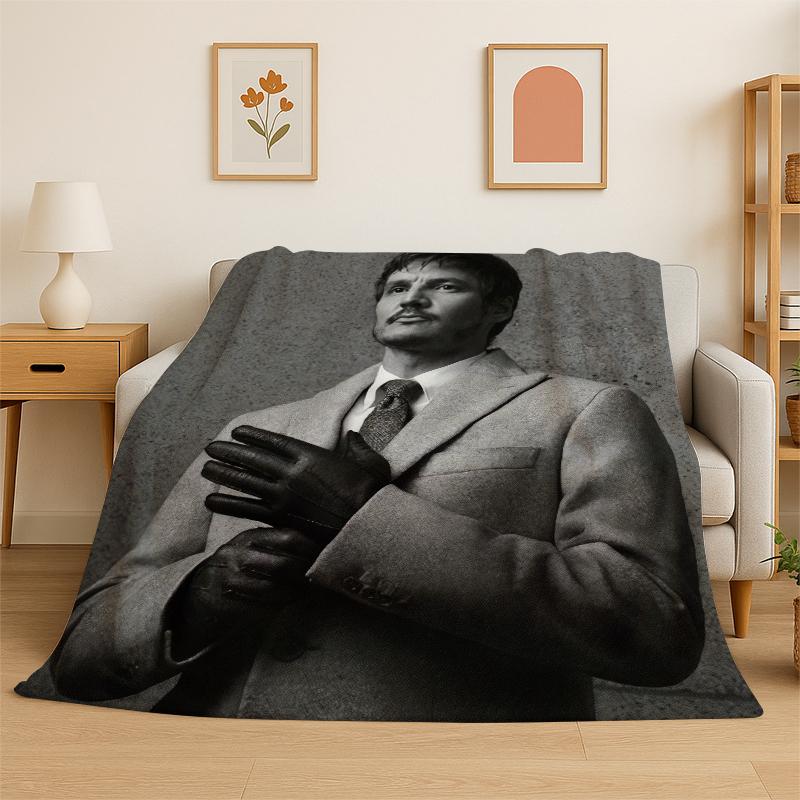 Fashion Pedro Pascal Star Flannel Blanket Soft Warm Throw Blanket for Bedroom Living Room Bed Travel Camping Picnic Gift Kids