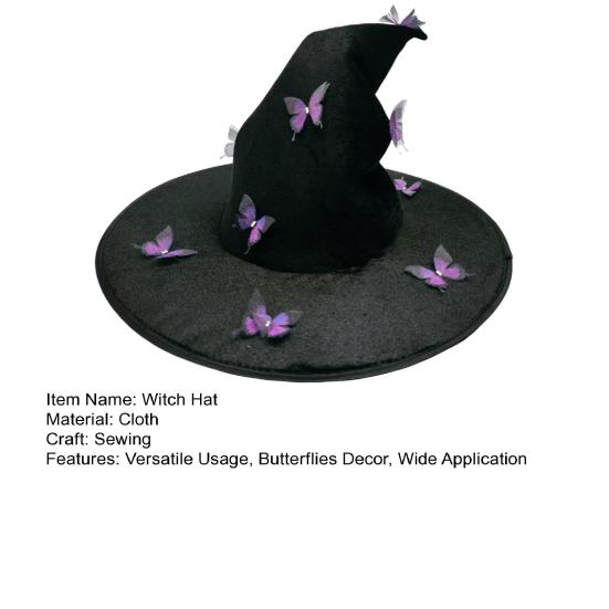 Шляпа ведьмы с декором из 12 бабочек, поля с закруткой, для Хэллоуина, вечеринок, косплея, маскарадный костюм, аксессуар для костюма ведьмы