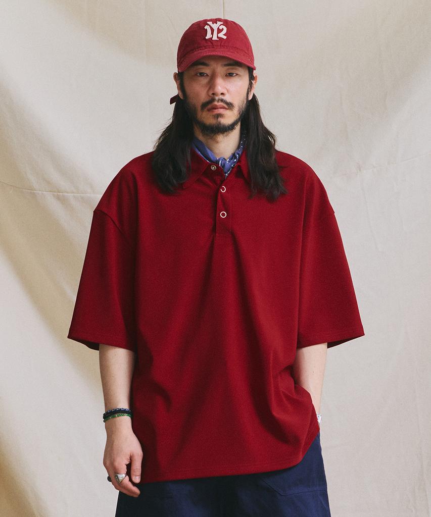 RUGGED HOUSE Minimal Button Collar Short Sleeve T-Shirt Red