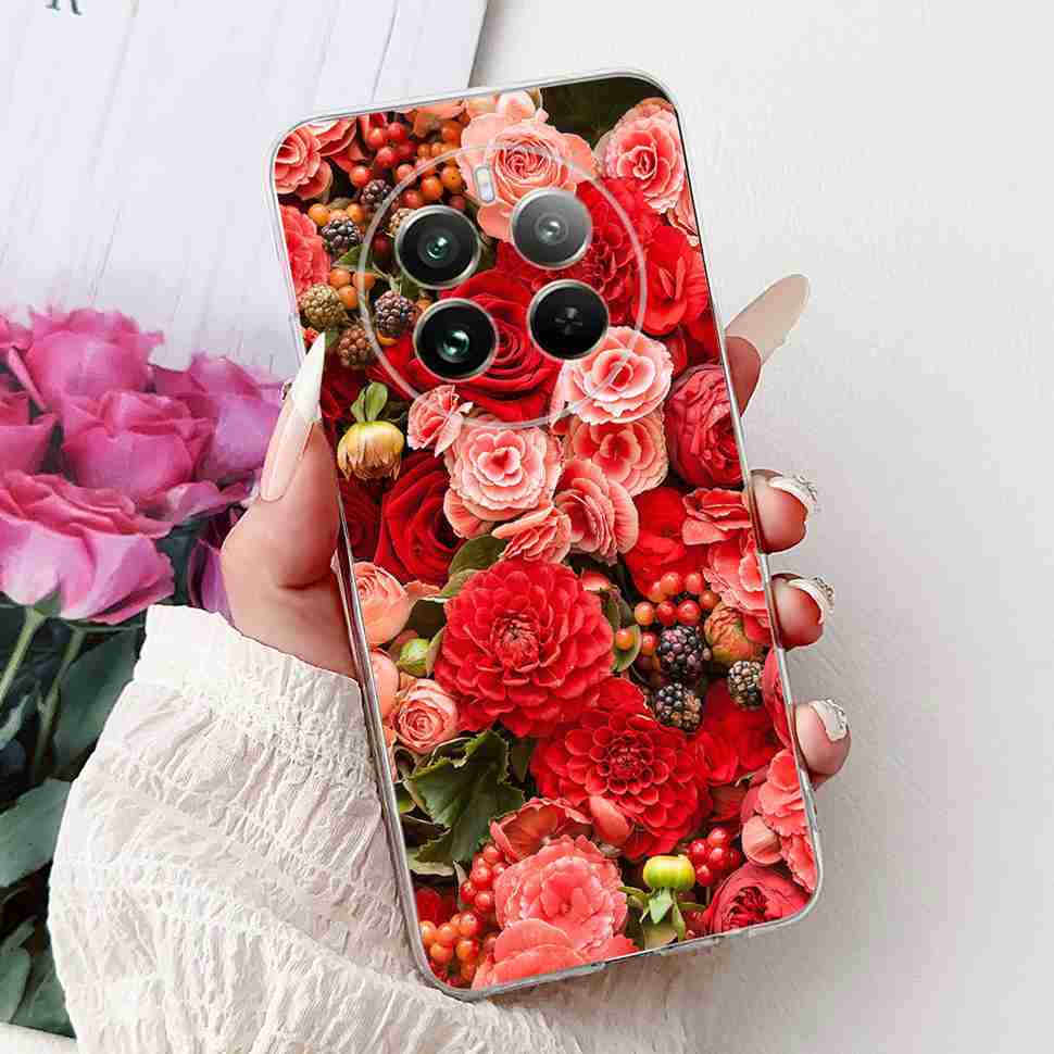 Для Realme 12 Pro RMX3842 6.7" Летний Лотос Милый Кот Мягкий Силиконовый ТПУ Чехол Для Realme 12Pro+ 12Pro Plus RMX3840 Защитный Бампер