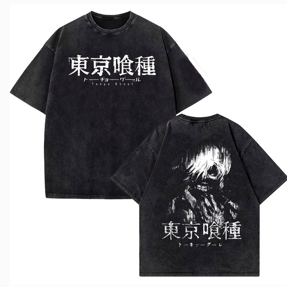 Summer Harajuku Men's T-Shirt Anime 'Tokyo Ghoul' Kaneki Ken Centipede Vintage Washed Cotton T-Shirt