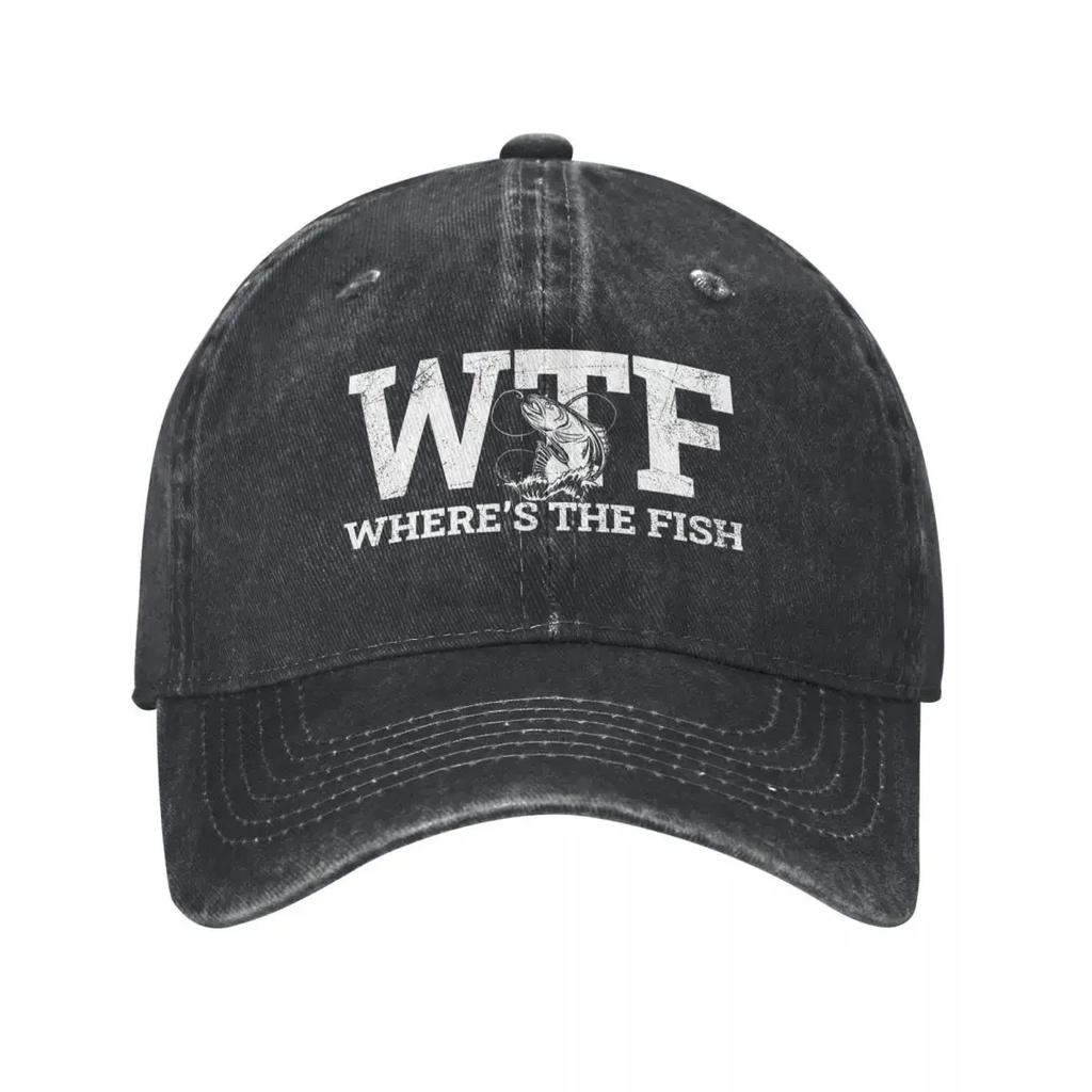 Где рыба WTF Бейсболки Унисекс Потертый Деним Snapback Кепка Смешная Рыбалка Рыбаки Рыбак Для улицы Бега Подарок
