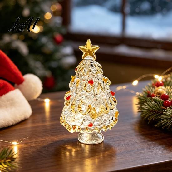 Miniature Christmas Tree Ornaments Glazed Figurine Glass Pulled Wire Desk Decor Elegant Desktop Decorations for Winter Mini Holiday Tabletop