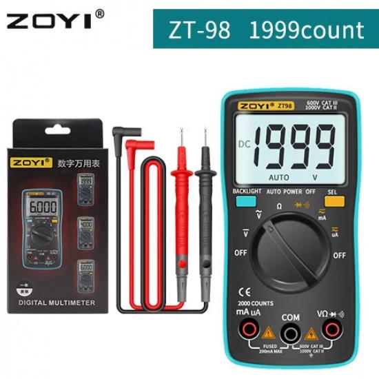 ZOYI Digital Multimeter ZT-98/100/101/102/102A Auto Ranging 6000 counts AC/DC Ammeter Voltmeter Ohm Hz Ture RMS tester Portable