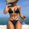 Трендовое сексуальное однотонное бикини-халтер: Женские европейские и американские купальники для пляжного отдыха
