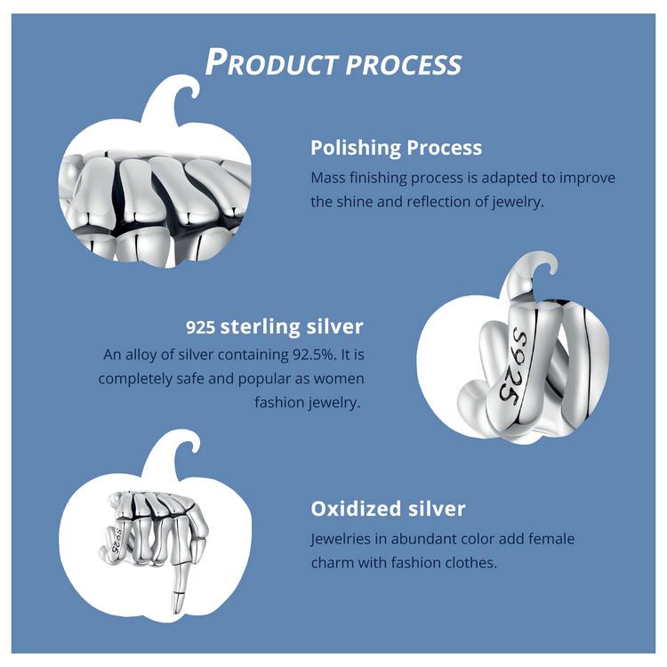 BAMOER стерлингового серебра 925 пробы, темный индивидуальный скелет, ручные подвески, бусины для женщин и девочек, браслет и браслет, ювелирные изделия своими руками