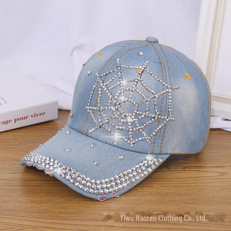 Women's Rhinestone Denim Baseball Cap - Paris Lettering Sun Hat