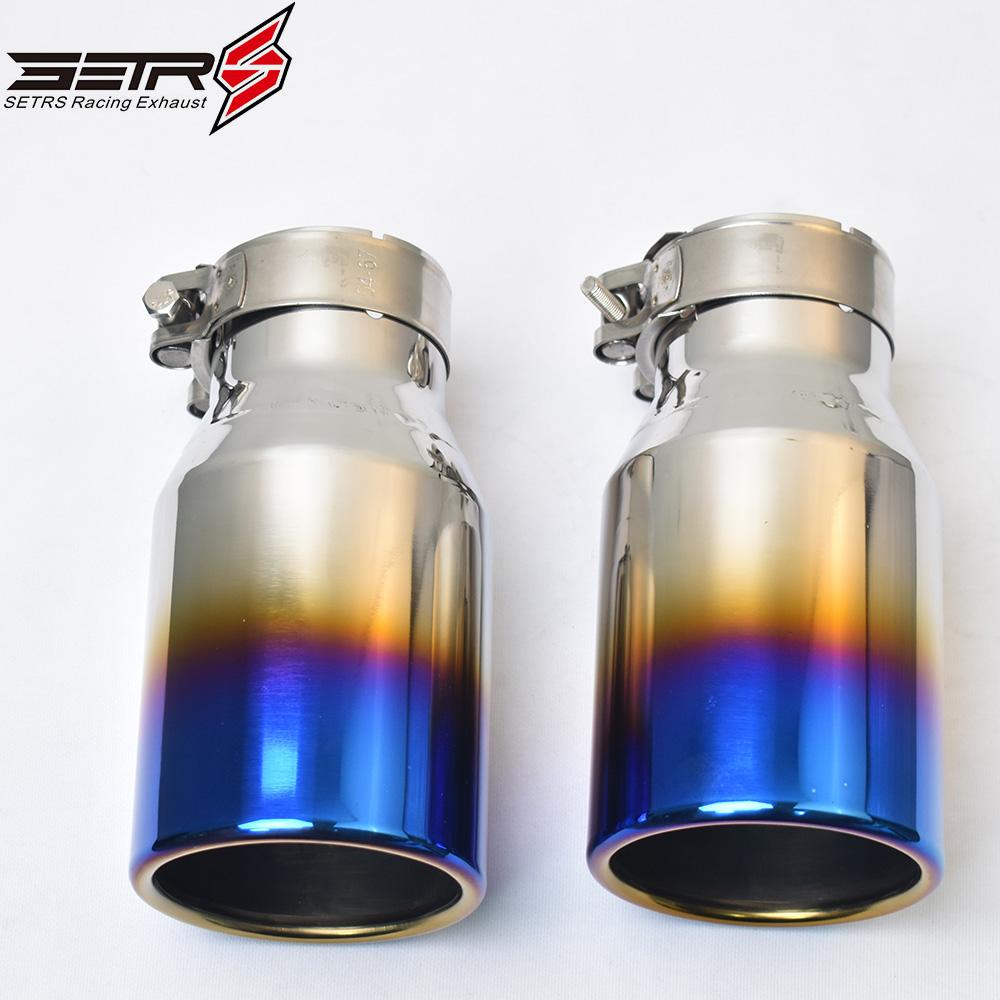 1Pc Universal Brunt Blue Stainless Steel Flat Flange Exhaust Pipe Curly Muffler Tip