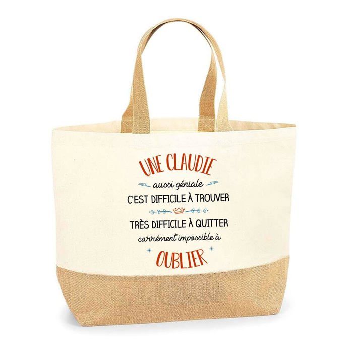 Sac cabas - PLANETEE - Une Claudie aussi géniale oublier - Jute naturel - Beige - Imprimé en France