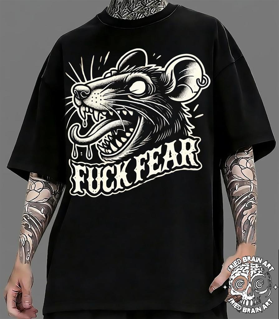 Fuck Fear Rat Tattoo T-Shirt: Unisex Soft Style