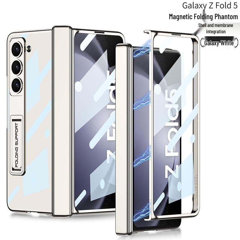 Чехол для телефона Samsung Z Fold5: Электролитически Покрытая Прозрачная Петля, Складная Полная Защита с Защитой Кронштейна.