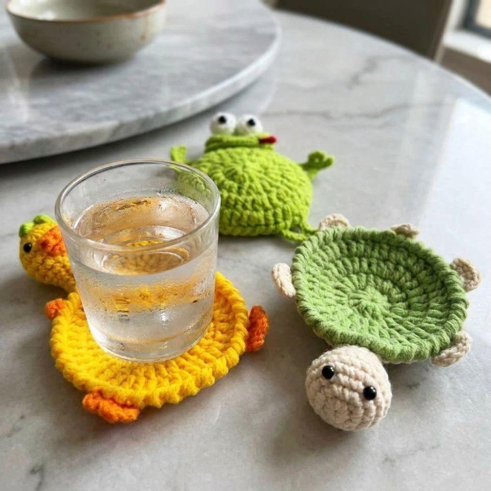 Funny Knitted Cup Mat Hand Woven Animal Drink Coaster Crochet Turtle Coaster Restaurant Table