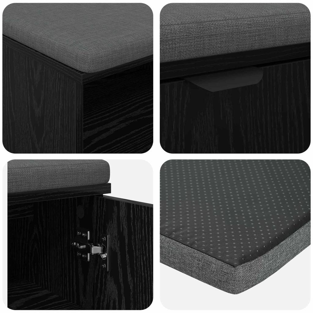 Hall Bench with Cushion and Shelf Black Oak 100 x 38 x 46 cm