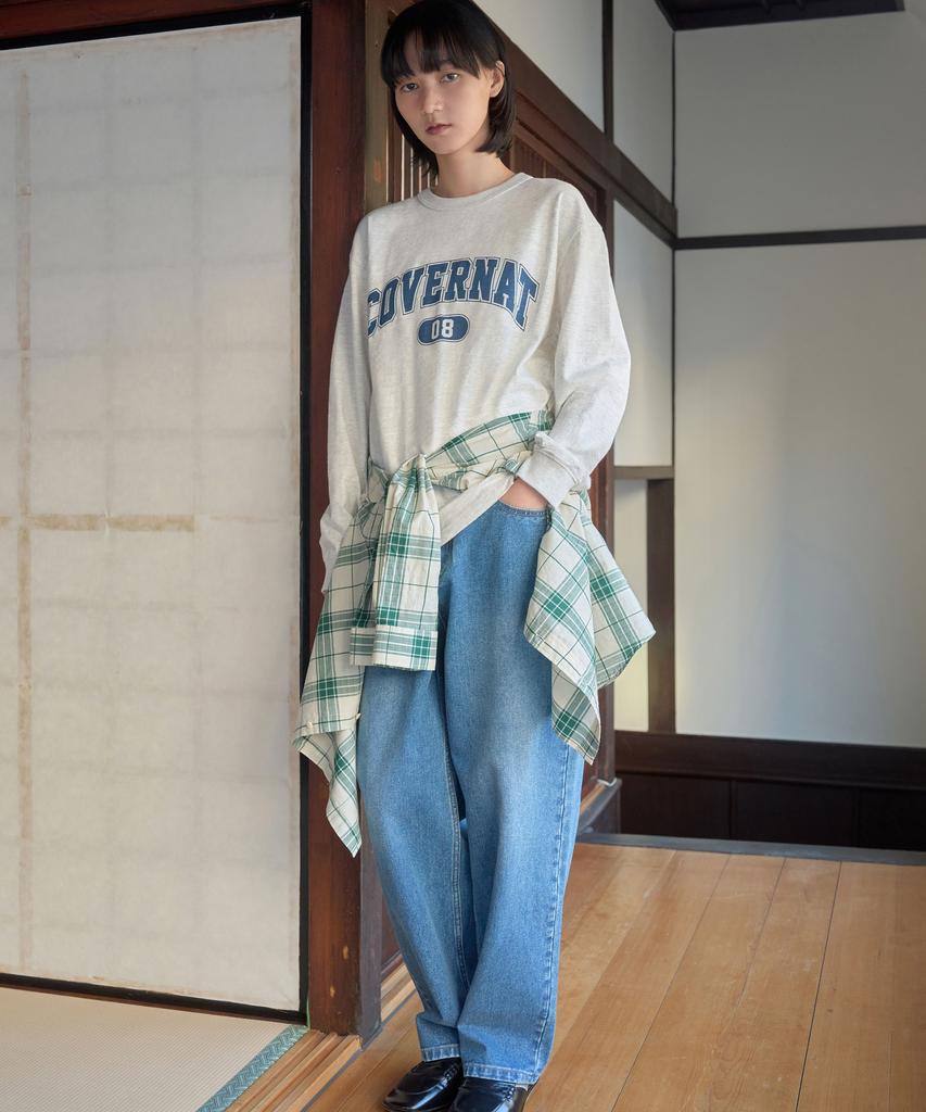 COVERNAT Ring Thread Wide Denim Pants Blue Green