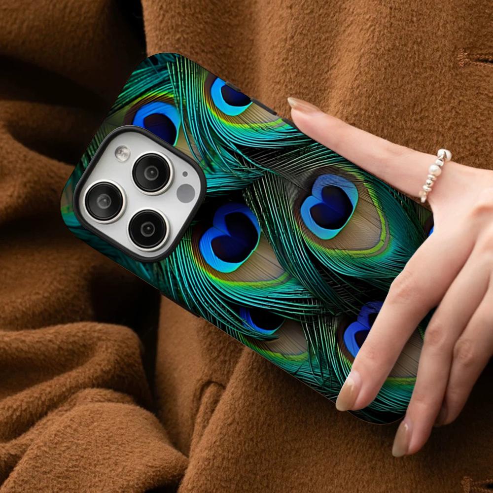 Peacock Feathers Phone Case For IPhone 16 15 14 13 12 11 Pro Max Plus Samsung S24 S23 Ultra Glossy HD Hard PC Cover