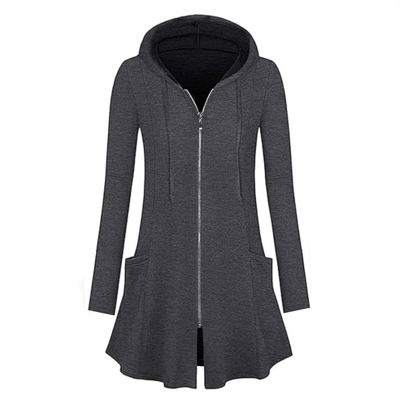 Women S Casual Zip Up Hooded Mid Length Sweatshirt Coat