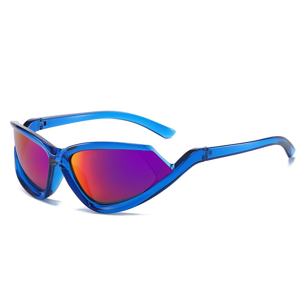 New cat eye sunglasses, European and American personalized YK colorful coated hip-hop sports fashion glasses