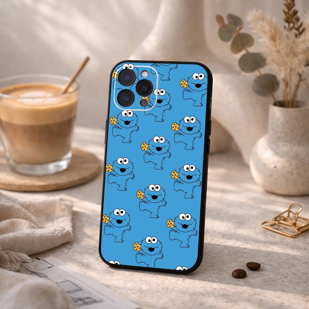 C-Cookie-M-Monster Funny Phone Case For iPhone17,16,15,14,13,12Plus,Pro Max,XS,5G Soft Silicone Black Cover