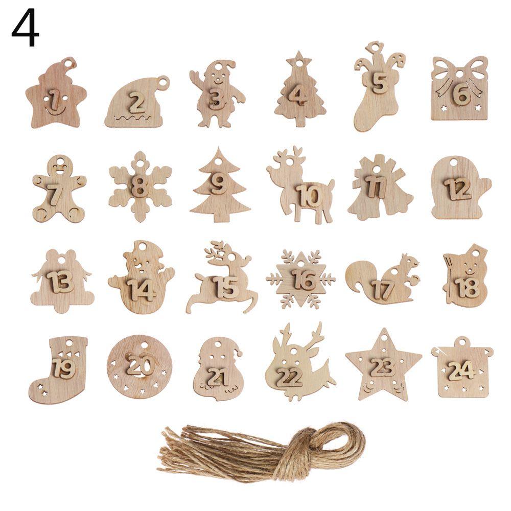 Bags Decor Ornament Number Label Wooden Pendant Christmas Advent Calendar Countdown Hanging Tags