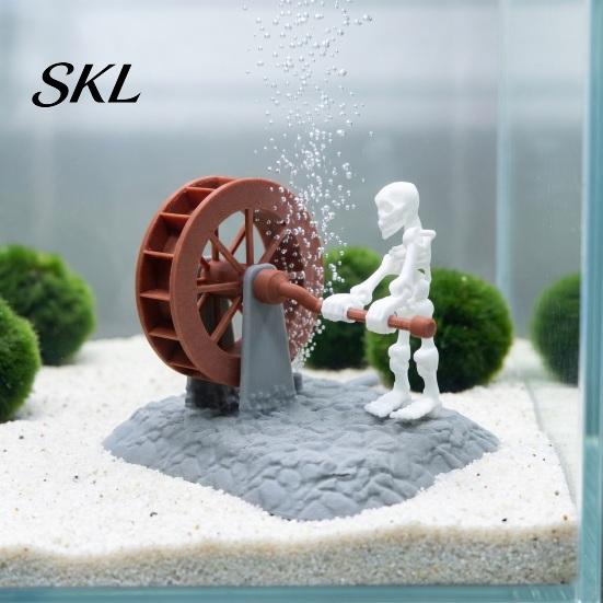 Decorative Skeleton Ornament Waterwheel Decoration for Fish Tank, Spooky Skull Waterproof Aquarium Ornament, Tank Landscaping Accessories Durable