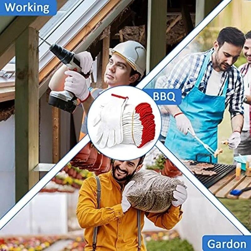 Прочные белые нейлоновые перчатки для мужчин и женщин — нескользящая ручка, дышащая ткань, впитывающая пот, идеально подходит для домашнего ремонта и домашних работ