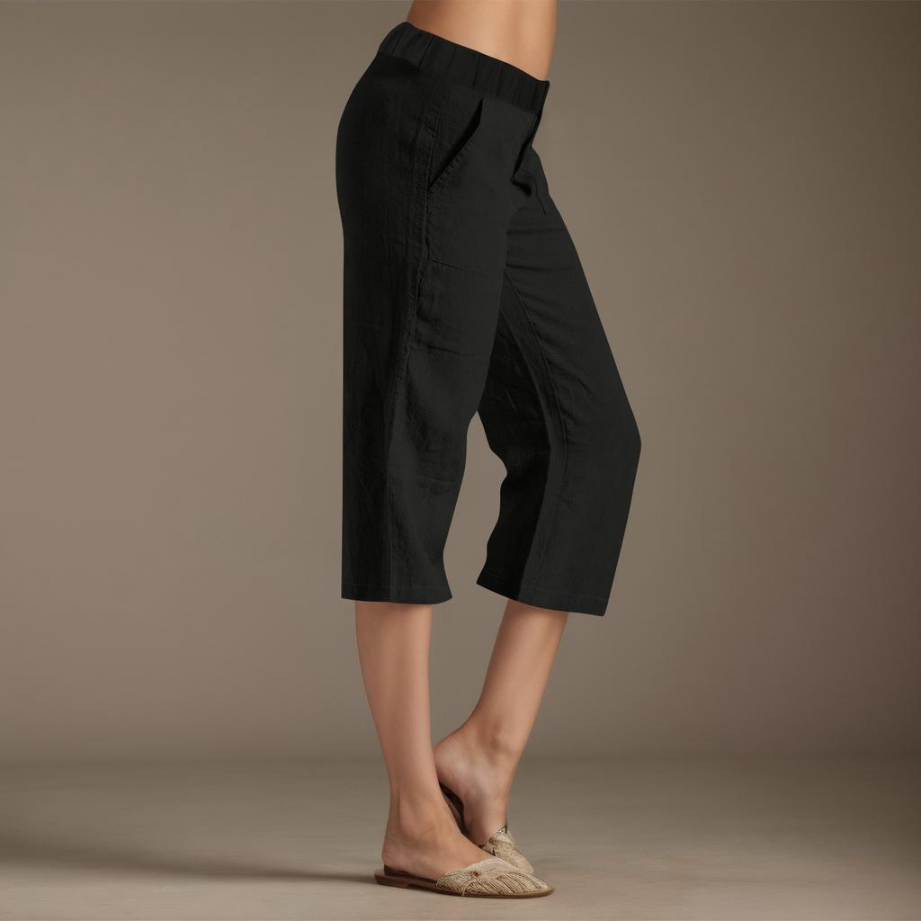 Женские однотонные брюки из хлопка и льна, свободные брюки с 7 точками и карманами