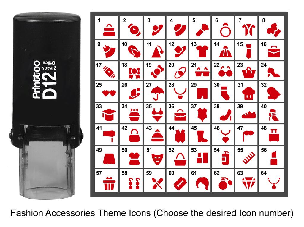 Printtoo Fashion Accessories Theme Icons Rubber Stamp Self Inking Stamper 12 mm