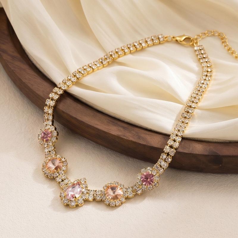 Korean-style cubic zirconia octagonal rose necklace, a luxurious and elegant bracelet with a fashionable, fresh, and sweet design