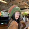 Women's Rainbow Colorblock Slouchy Beanie - Autumn/Winter Warm Wool Hat with Ear Protection, Fits Large Head Circumference.